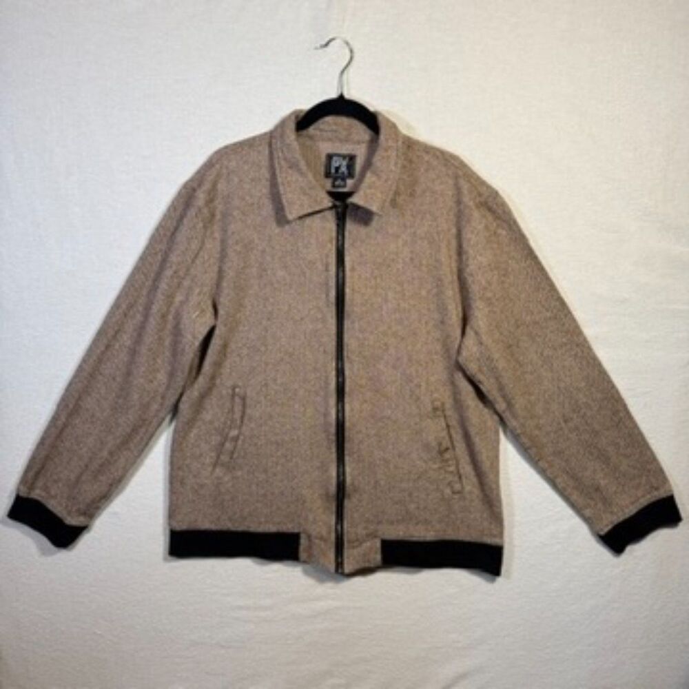 PX Jacket Mens Size XLarge 100% Cotton Taupe Herringbone Long Sleeve Collared